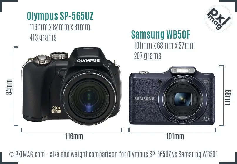 Olympus SP-565UZ vs Samsung WB50F size comparison