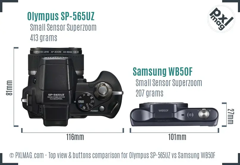 Olympus SP-565UZ vs Samsung WB50F top view buttons comparison