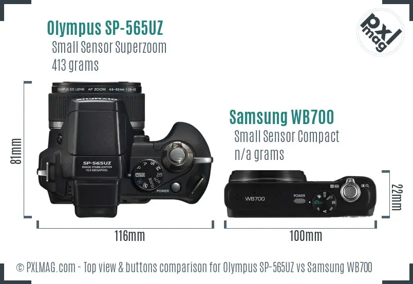 Olympus SP-565UZ vs Samsung WB700 top view buttons comparison