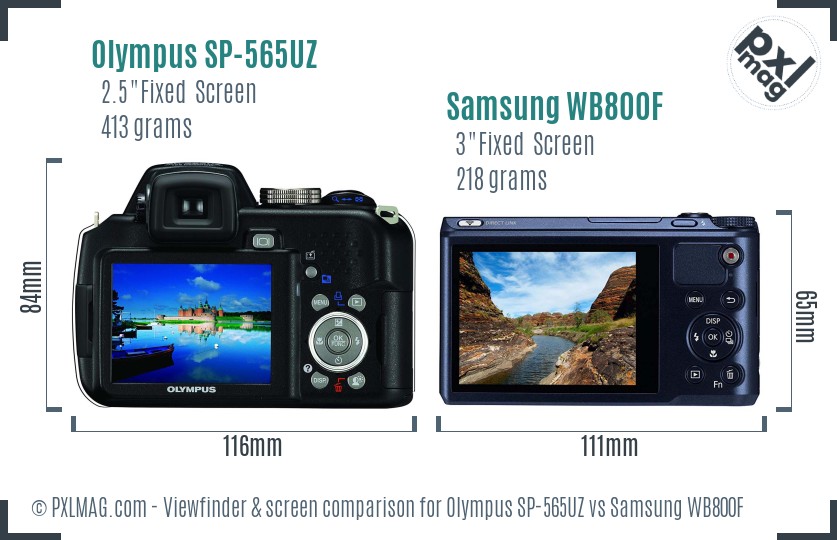 Olympus SP-565UZ vs Samsung WB800F Screen and Viewfinder comparison
