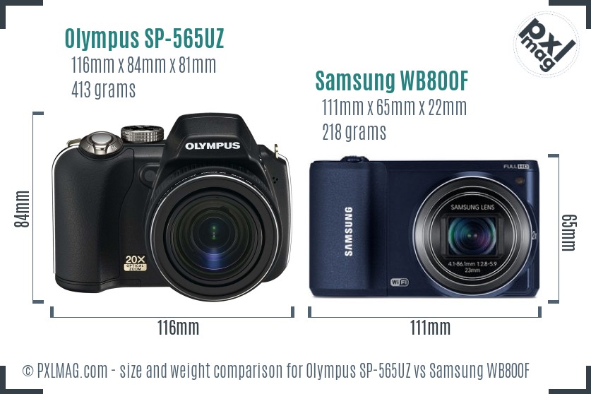 Olympus SP-565UZ vs Samsung WB800F size comparison