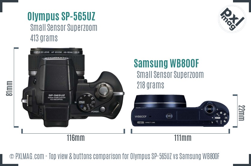 Olympus SP-565UZ vs Samsung WB800F top view buttons comparison