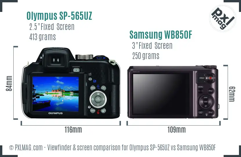 Olympus SP-565UZ vs Samsung WB850F Screen and Viewfinder comparison