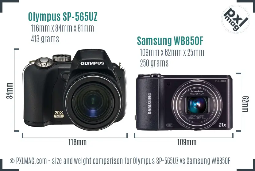 Olympus SP-565UZ vs Samsung WB850F size comparison