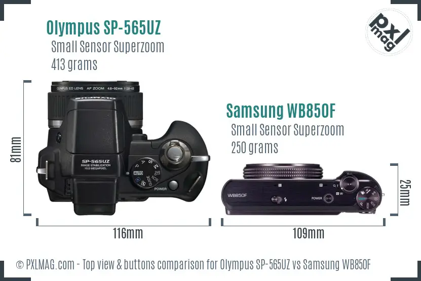 Olympus SP-565UZ vs Samsung WB850F top view buttons comparison