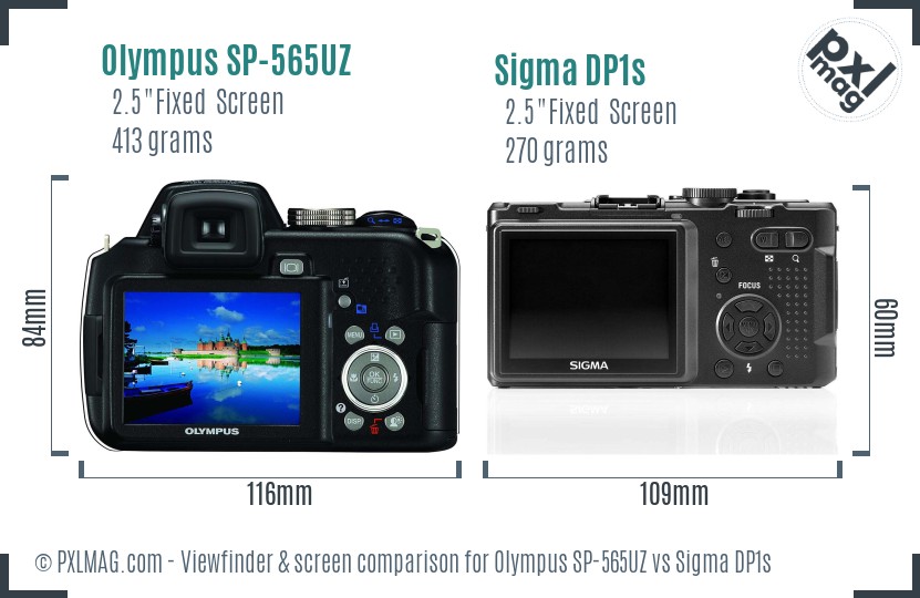 Olympus SP-565UZ vs Sigma DP1s Screen and Viewfinder comparison