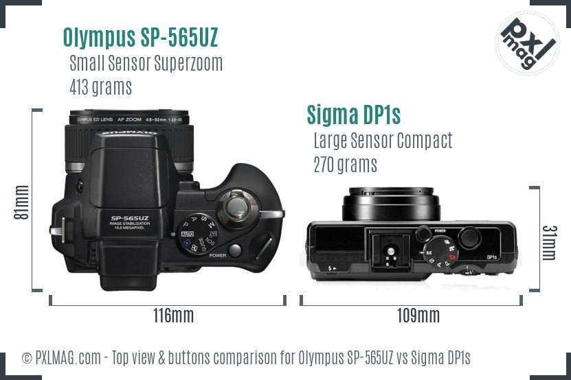 Olympus SP-565UZ vs Sigma DP1s top view buttons comparison