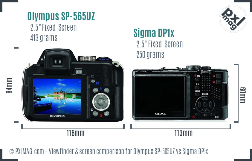 Olympus SP-565UZ vs Sigma DP1x Screen and Viewfinder comparison