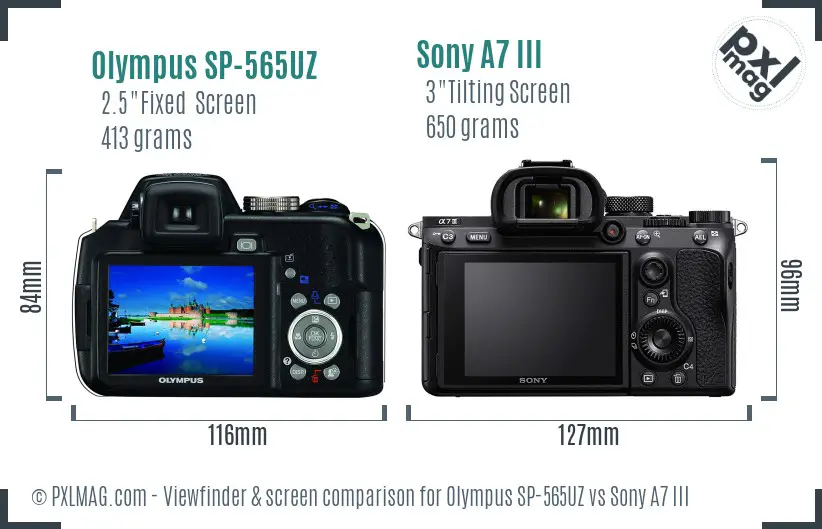 Olympus SP-565UZ vs Sony A7 III Screen and Viewfinder comparison