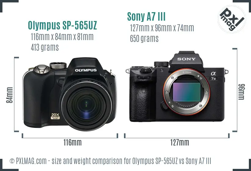 Olympus SP-565UZ vs Sony A7 III size comparison