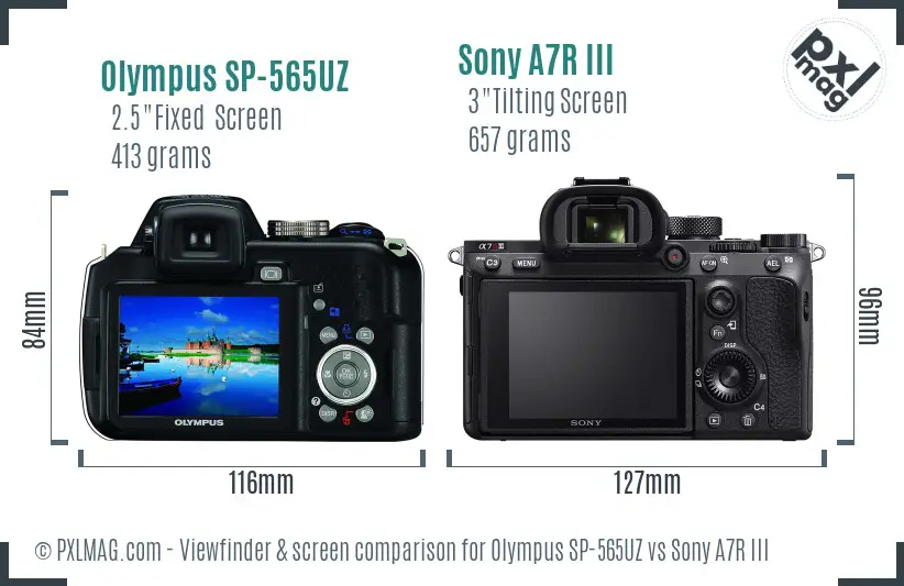 Olympus SP-565UZ vs Sony A7R III Screen and Viewfinder comparison