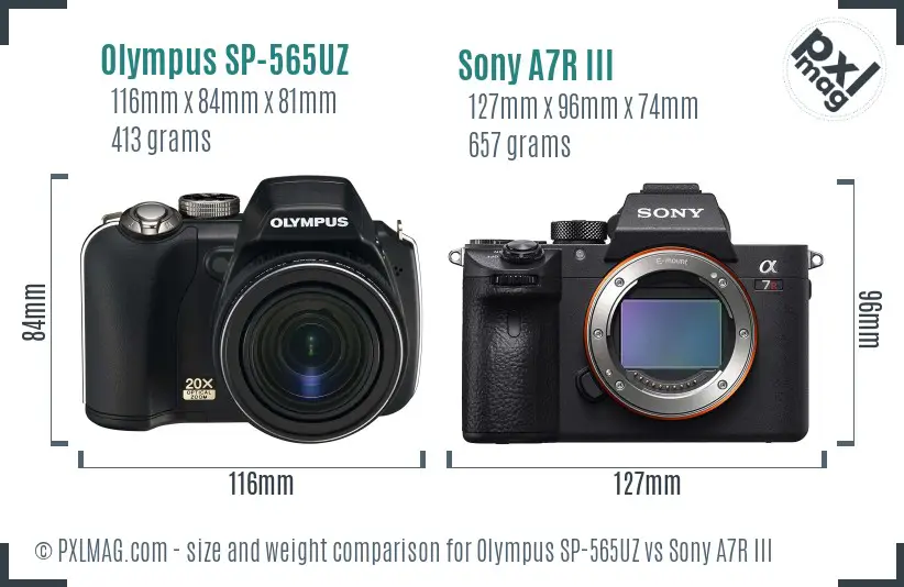 Olympus SP-565UZ vs Sony A7R III size comparison
