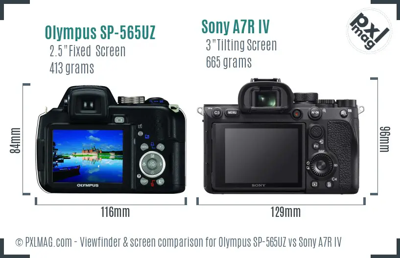 Olympus SP-565UZ vs Sony A7R IV Screen and Viewfinder comparison