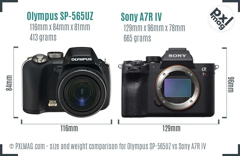 Olympus SP-565UZ vs Sony A7R IV size comparison