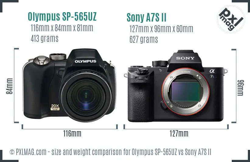 Olympus SP-565UZ vs Sony A7S II size comparison