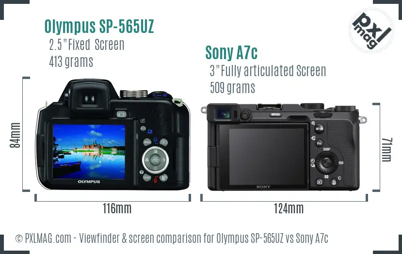 Olympus SP-565UZ vs Sony A7c Screen and Viewfinder comparison