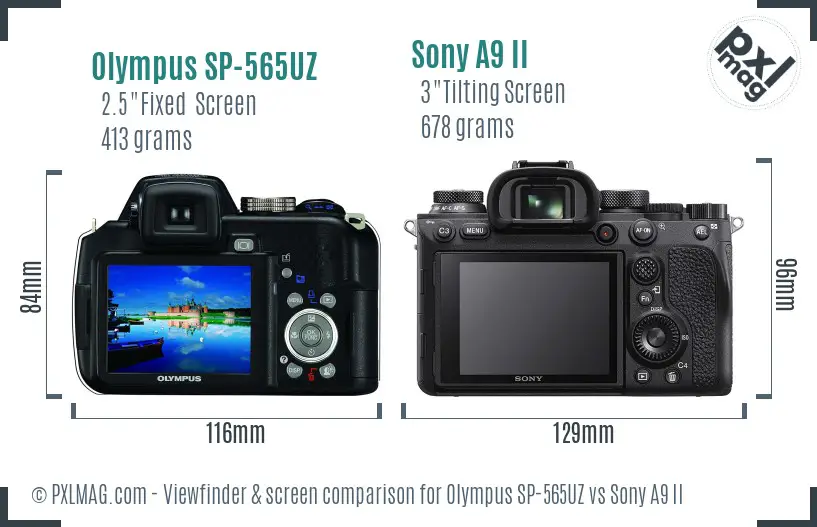 Olympus SP-565UZ vs Sony A9 II Screen and Viewfinder comparison