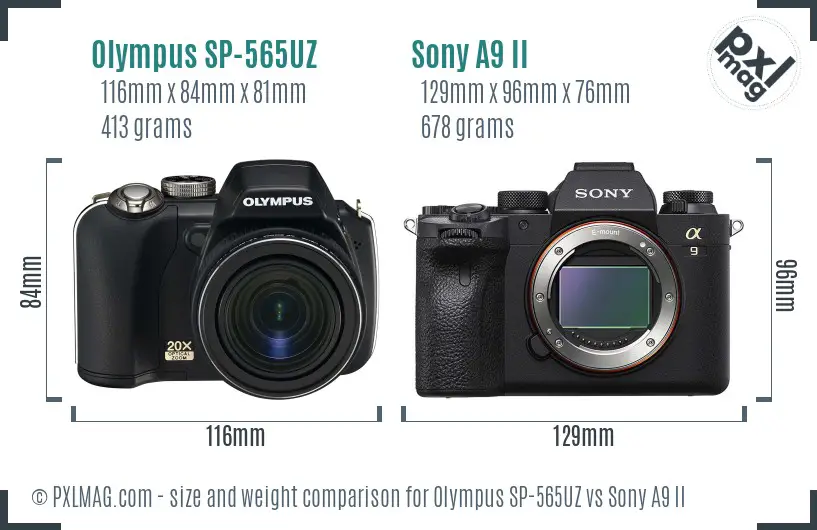 Olympus SP-565UZ vs Sony A9 II size comparison