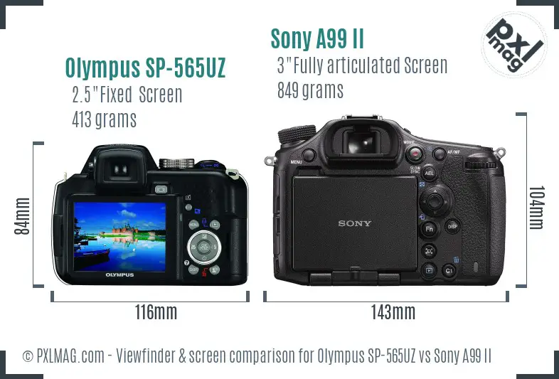 Olympus SP-565UZ vs Sony A99 II Screen and Viewfinder comparison