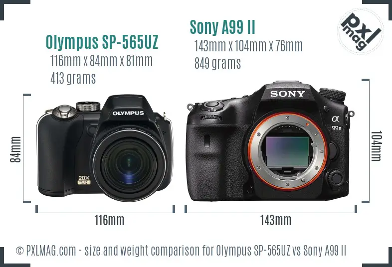 Olympus SP-565UZ vs Sony A99 II size comparison