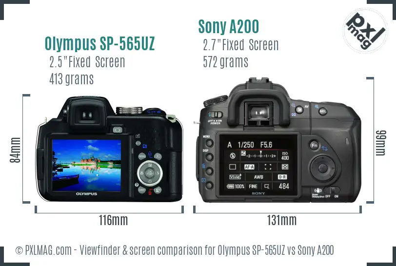 Olympus SP-565UZ vs Sony A200 Screen and Viewfinder comparison