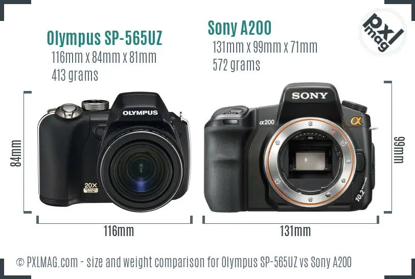 Olympus SP-565UZ vs Sony A200 size comparison