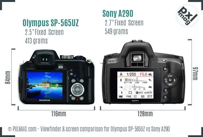 Olympus SP-565UZ vs Sony A290 Screen and Viewfinder comparison