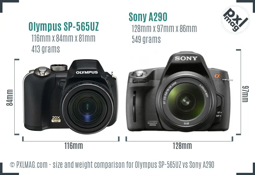 Olympus SP-565UZ vs Sony A290 size comparison