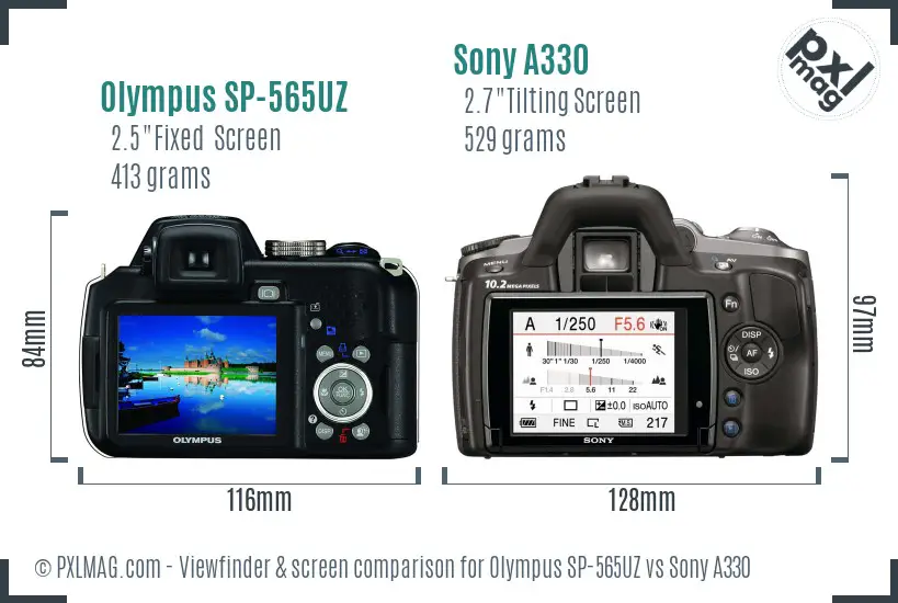 Olympus SP-565UZ vs Sony A330 Screen and Viewfinder comparison