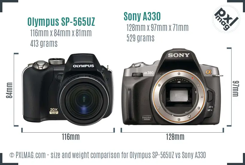 Olympus SP-565UZ vs Sony A330 size comparison