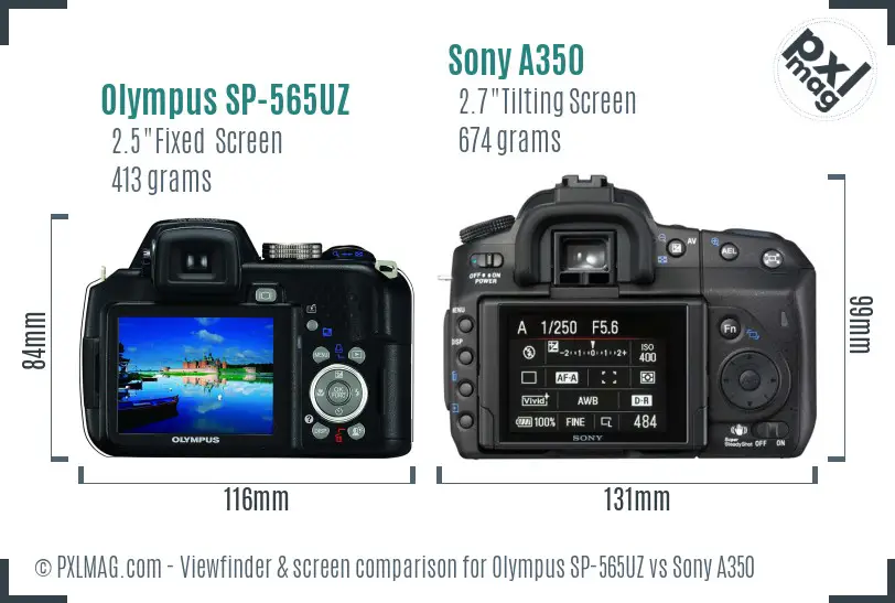 Olympus SP-565UZ vs Sony A350 Screen and Viewfinder comparison