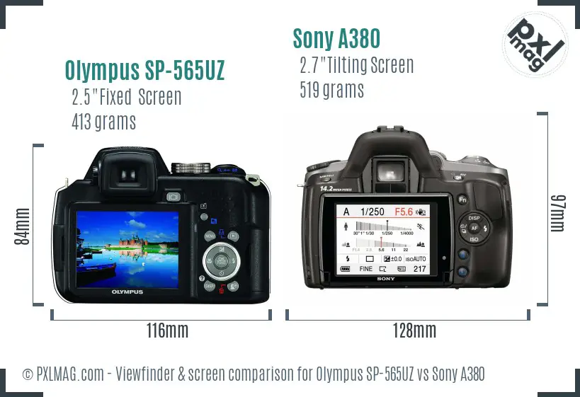 Olympus SP-565UZ vs Sony A380 Screen and Viewfinder comparison