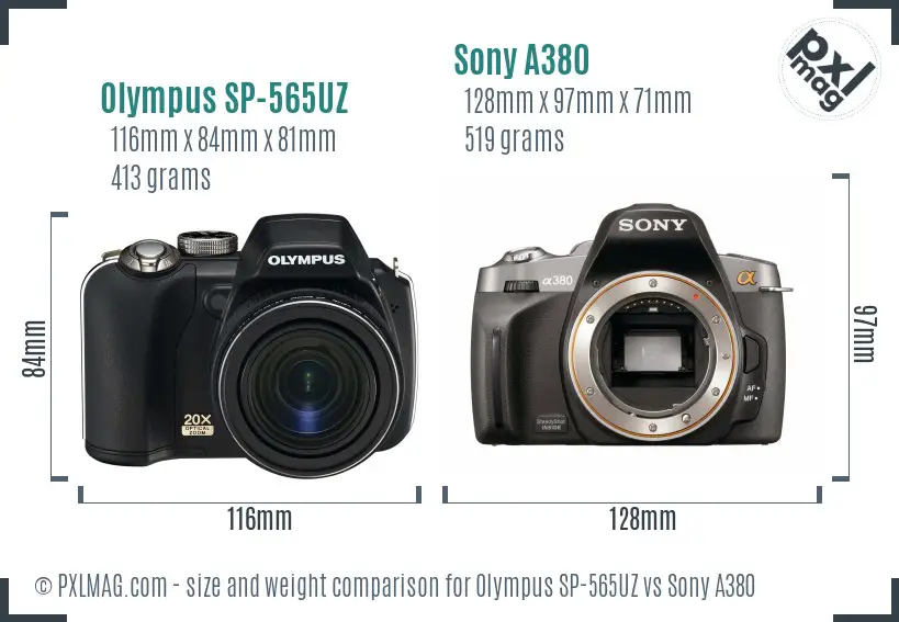 Olympus SP-565UZ vs Sony A380 size comparison