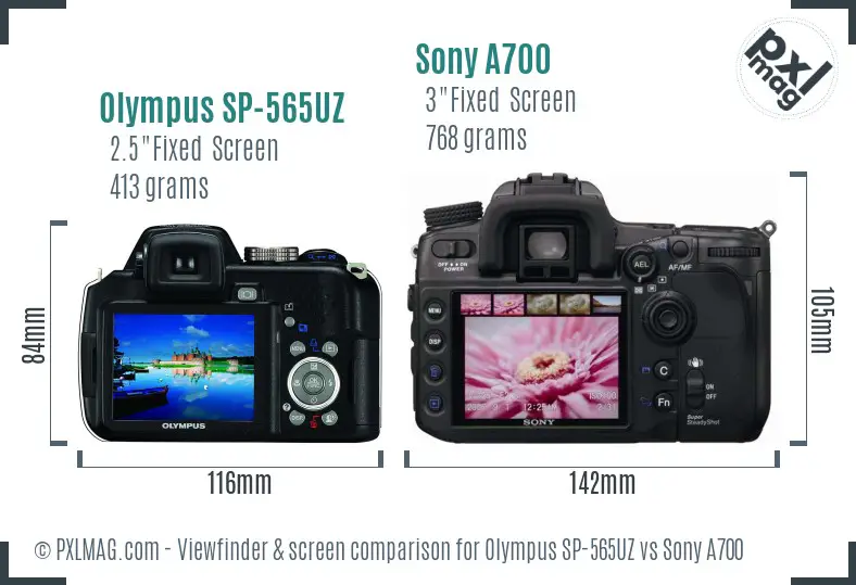 Olympus SP-565UZ vs Sony A700 Screen and Viewfinder comparison