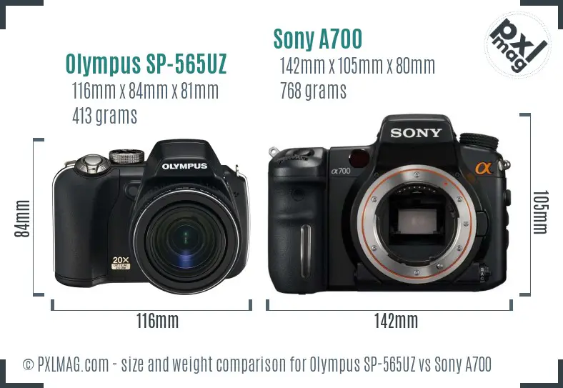 Olympus SP-565UZ vs Sony A700 size comparison
