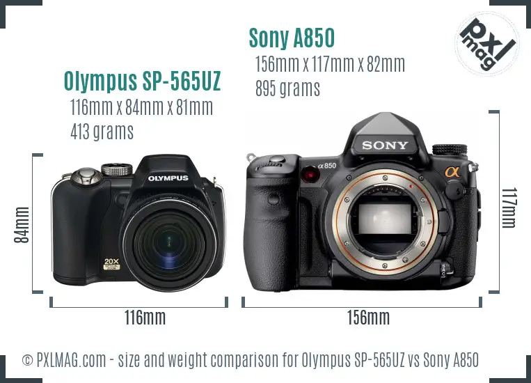Olympus SP-565UZ vs Sony A850 size comparison