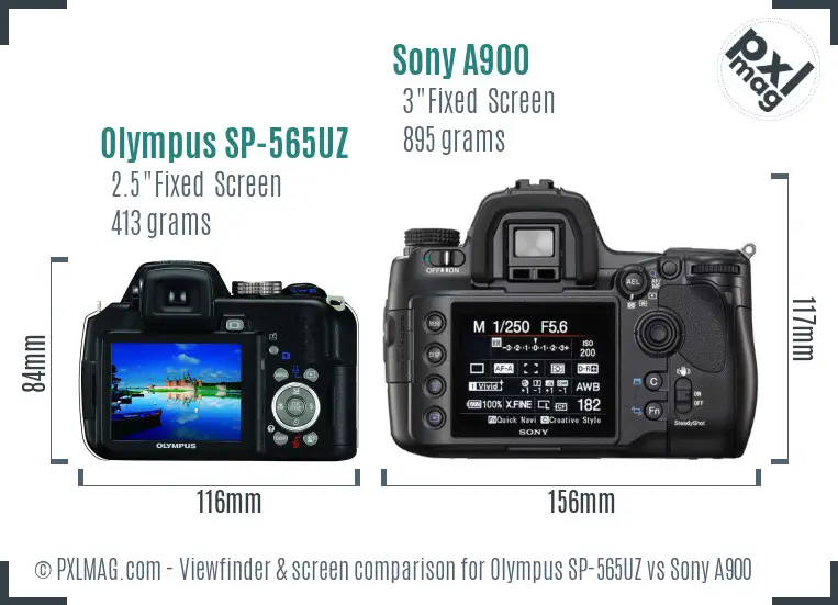 Olympus SP-565UZ vs Sony A900 Screen and Viewfinder comparison
