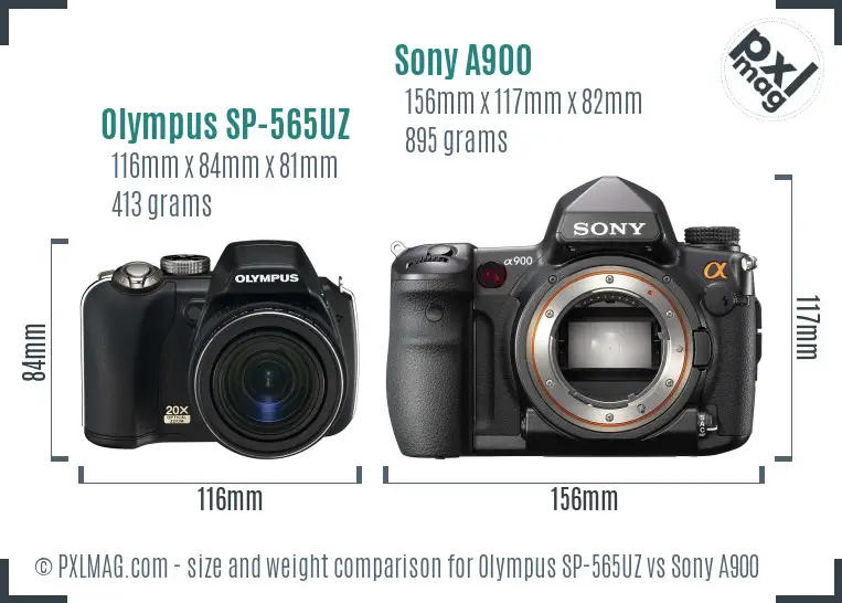 Olympus SP-565UZ vs Sony A900 size comparison