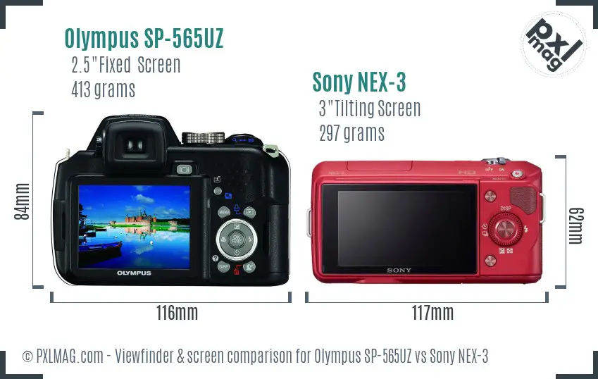 Olympus SP-565UZ vs Sony NEX-3 Screen and Viewfinder comparison Olympus SP-565UZ vs Sony NEX-3 Screen and Viewfinder comparison