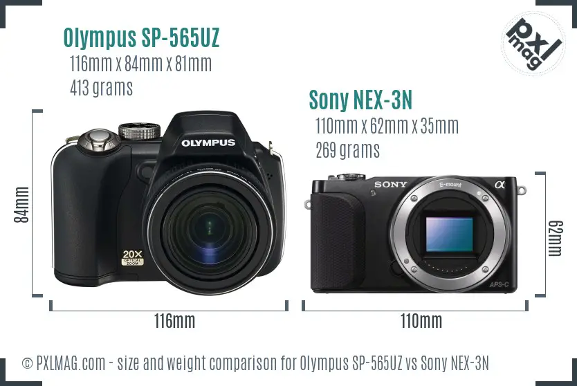 Olympus SP-565UZ vs Sony NEX-3N size comparison