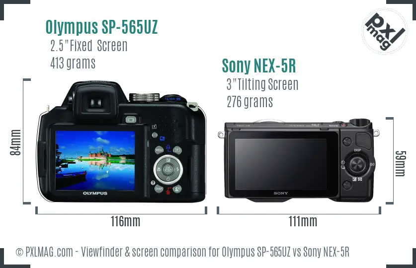 Olympus SP-565UZ vs Sony NEX-5R Screen and Viewfinder comparison Olympus SP-565UZ vs Sony NEX-5R Screen and Viewfinder comparison