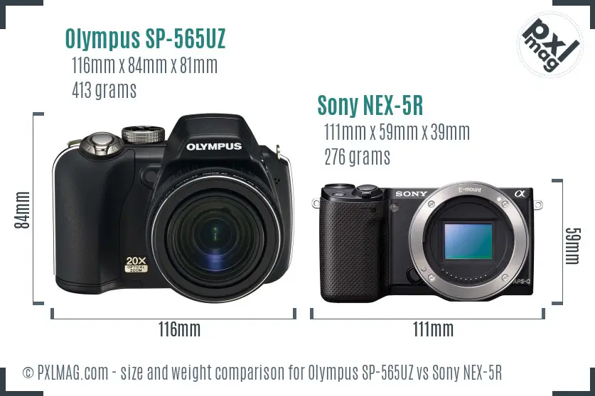 Olympus SP-565UZ vs Sony NEX-5R size comparison Olympus SP-565UZ vs Sony NEX-5R size comparison