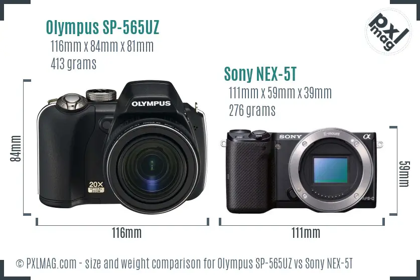 Olympus SP-565UZ vs Sony NEX-5T size comparison