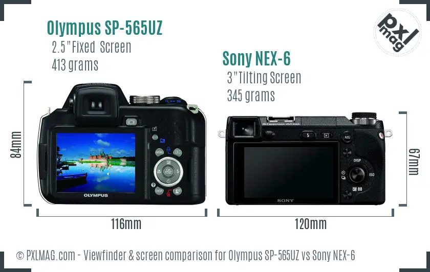 Olympus SP-565UZ vs Sony NEX-6 Screen and Viewfinder comparison