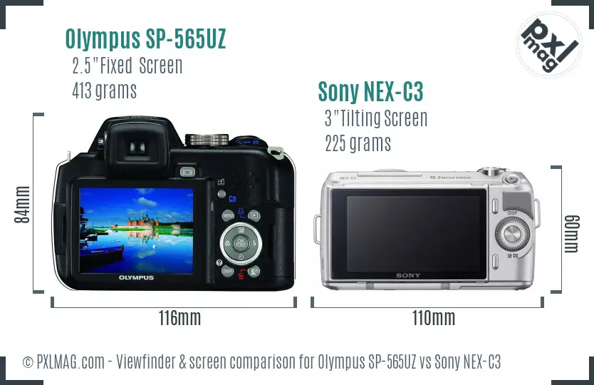 Olympus SP-565UZ vs Sony NEX-C3 Screen and Viewfinder comparison Olympus SP-565UZ vs Sony NEX-C3 Screen and Viewfinder comparison