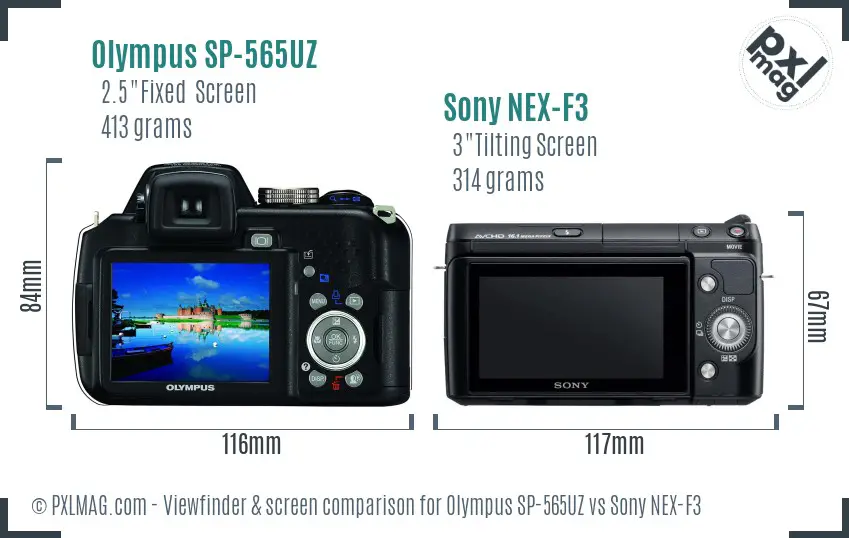 Olympus SP-565UZ vs Sony NEX-F3 Screen and Viewfinder comparison