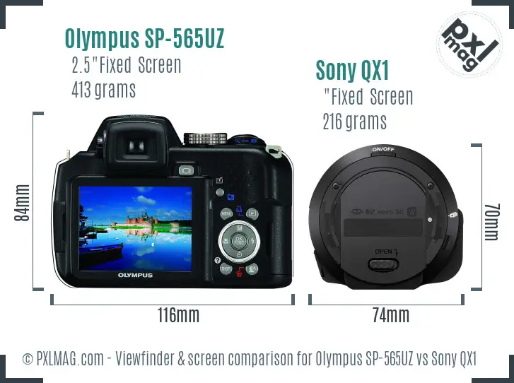 Olympus SP-565UZ vs Sony QX1 Screen and Viewfinder comparison