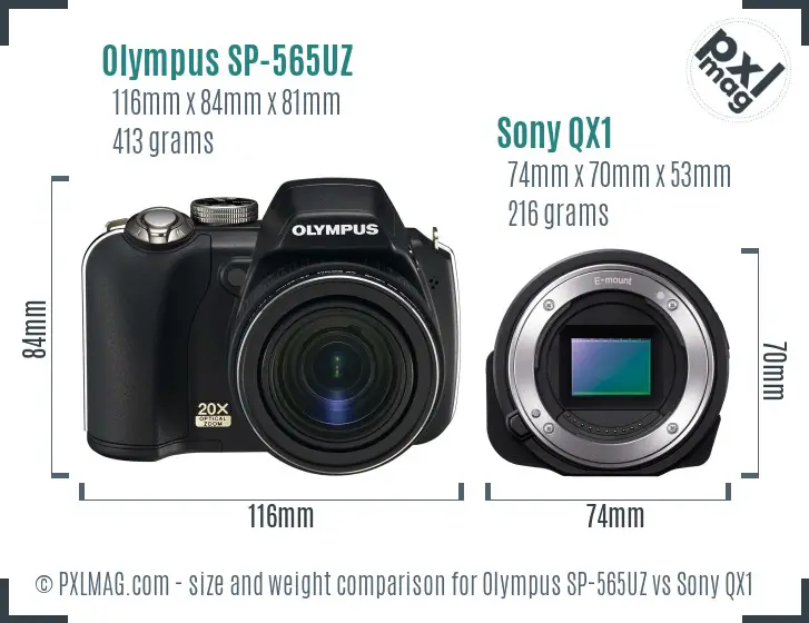 Olympus SP-565UZ vs Sony QX1 size comparison