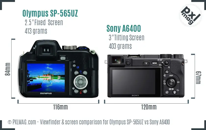 Olympus SP-565UZ vs Sony A6400 Screen and Viewfinder comparison