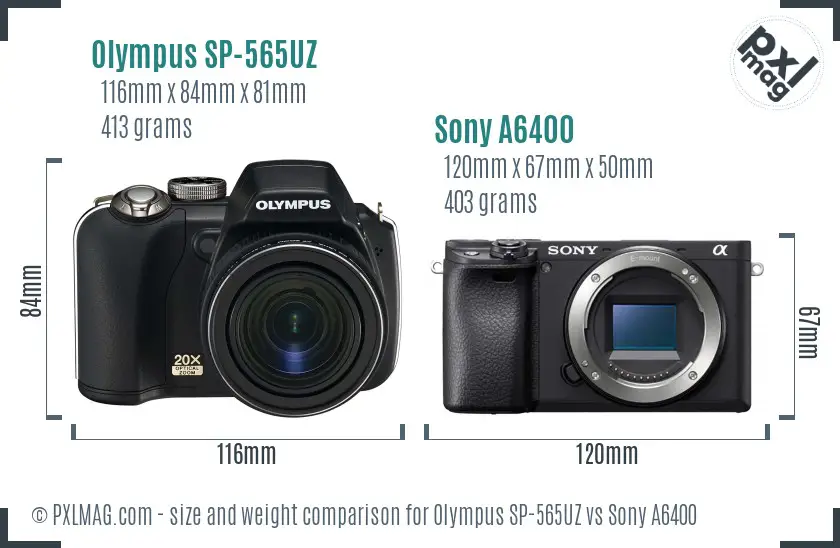 Olympus SP-565UZ vs Sony A6400 size comparison